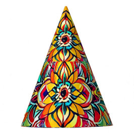 Color Symphony Mandala – Bold Psychedelic Floral Feesthoedjes