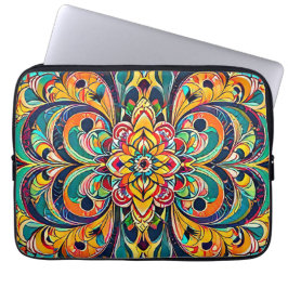 Color Symphony Mandala – Bold Psychedelic Floral Laptop Sleeve