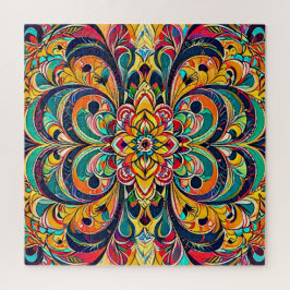 Color Symphony Mandala – Bold Psychedelic Floral Legpuzzel