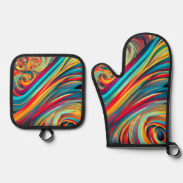 Color Wave Fusion – Modern Abstract Swirl Art Ovenwant & Pannenlap Set