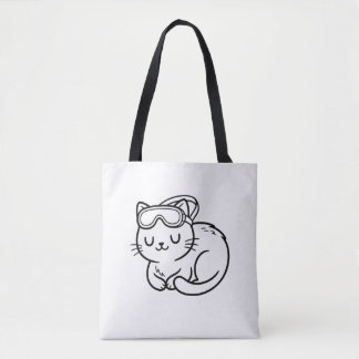 Color Your Own Kawaii Summer Cat Swimmer Tote Bag