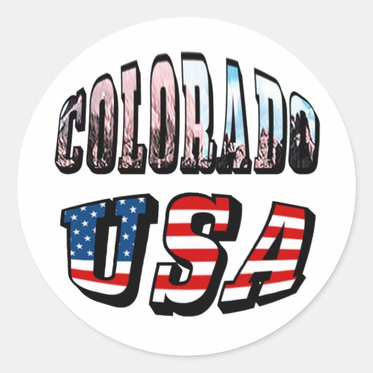 Colorado Afbeelding en USA Text Ronde Sticker (Voorkant)