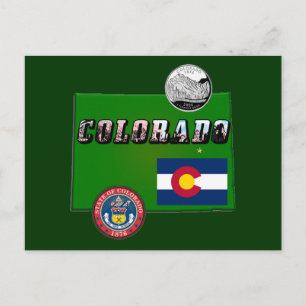 Colorado Afbeelding Tekst, Vlag, Zegel, Kwartier, Briefkaart