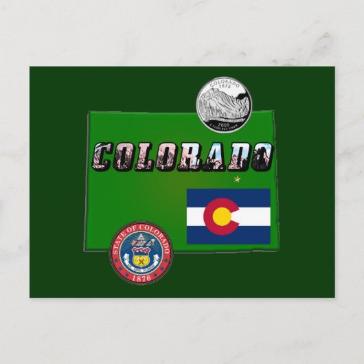 Colorado Afbeelding Tekst, Vlag, Zegel, Kwartier,  Briefkaart (Voorkant)