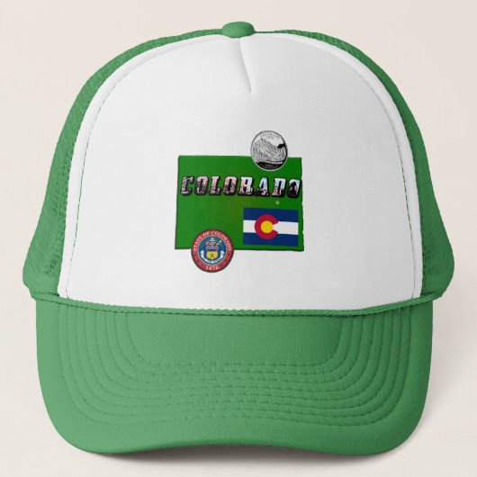 Colorado Afbeelding Tekst, Vlag, Zegel, Kwartier, Trucker Pet (Voorkant)