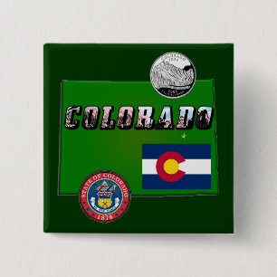 Colorado Afbeelding Tekst, Vlag, Zegel, Kwartier,  Vierkante Button 5,1 Cm
