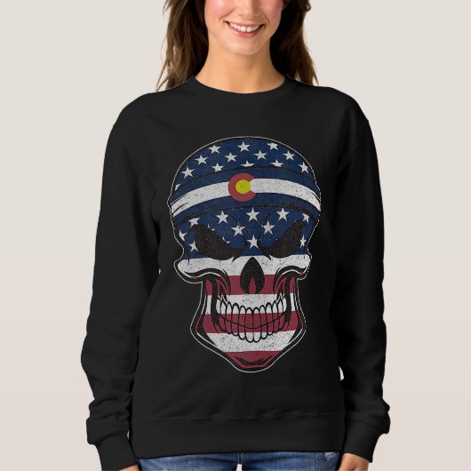 Colorado American Flag Skull State Flag Colorado Trui (Voorkant)