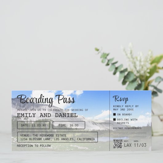 Colorado Bestemming Boarding Pass Bruiloft Kaart (Staand voorkant)