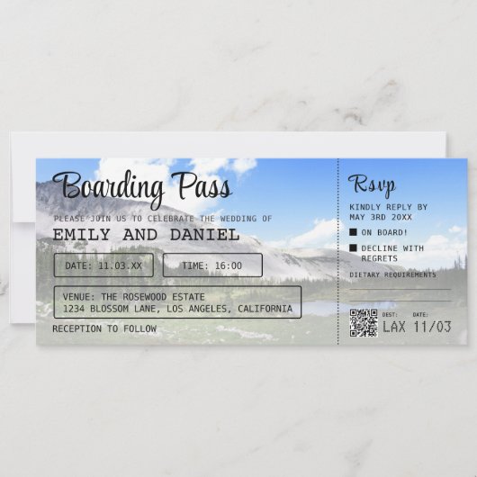 Colorado Bestemming Boarding Pass Bruiloft Kaart (Voorkant)