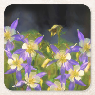 Colorado Blue Columbine Painting - Originele Kunst Kartonnen Onderzetters