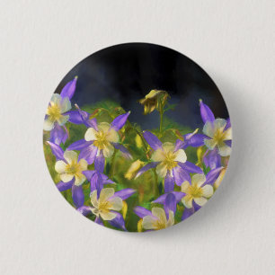 Colorado Blue Columbine Painting - Originele Kunst Ronde Button 5,7 Cm
