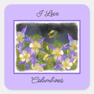 Colorado Blue Columbine Painting - Originele Kunst Vierkante Sticker