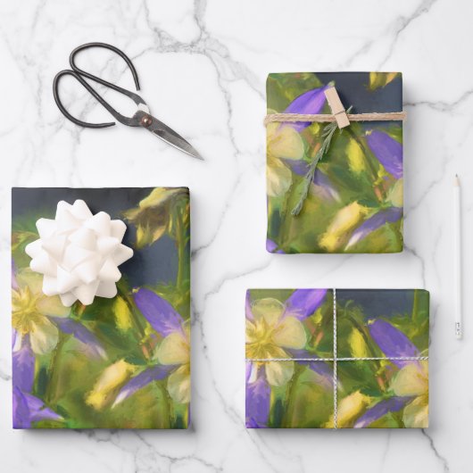 Colorado Blue Columbines Schilderen Originele Kuns Inpakpapier Vel (Voorkant)