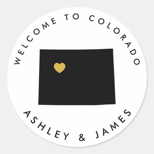 Colorado Bruiloft Welkom Sticker, Treat Box Bag Ronde Sticker (Voorkant)
