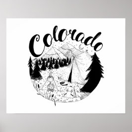 Colorado Camping Outdoor Ink Illustration Poster