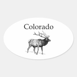 Colorado Elk (lijnkunst) Ovale Sticker