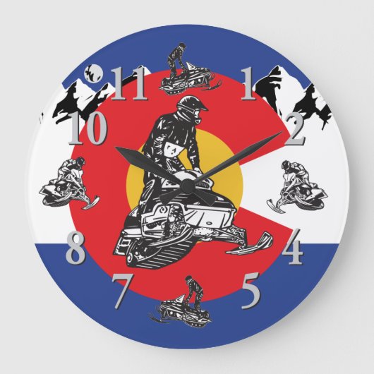 Colorado Flag en Snowmobile Clock Grote Klok (Voorkant)