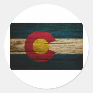 Colorado Flag Rustic Old Wood Ronde Sticker