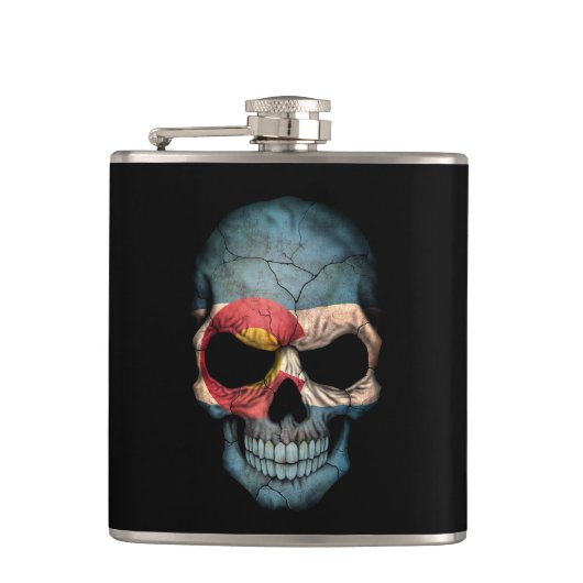 Colorado Flag Skull op Black Heupfles (Voorkant)
