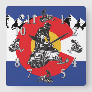 Colorado Flag Snowmobile Clock Vierkante Klok