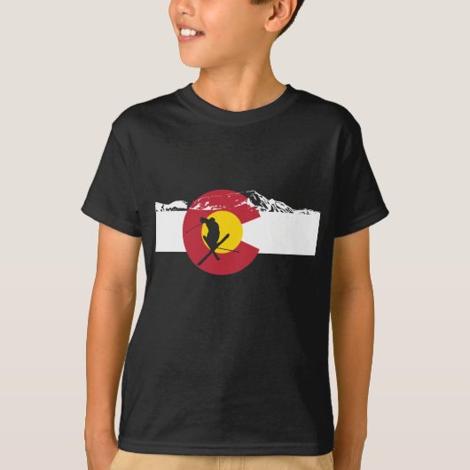 Colorado Flag T-Shirt - Skier - Rocky Mountains (Voorkant)