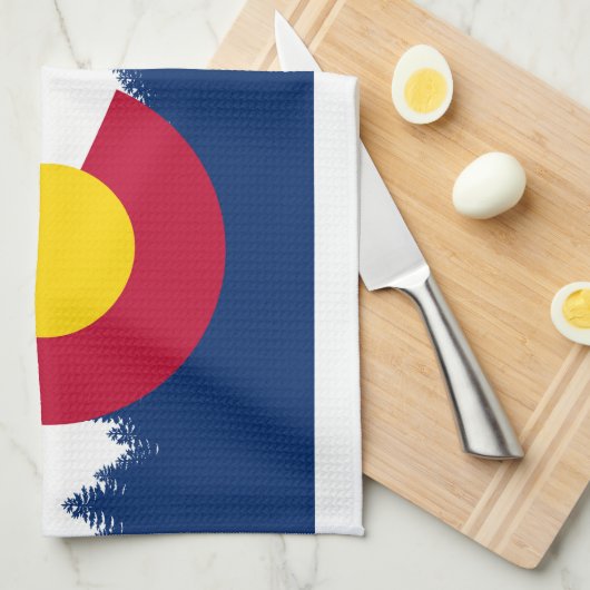 Colorado Flag Treeline Silhouette Theedoek (Quarter Fold)