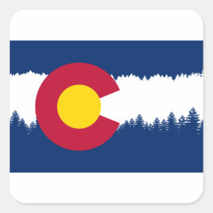 Colorado Flag Treeline Silhouette Vierkante Sticker