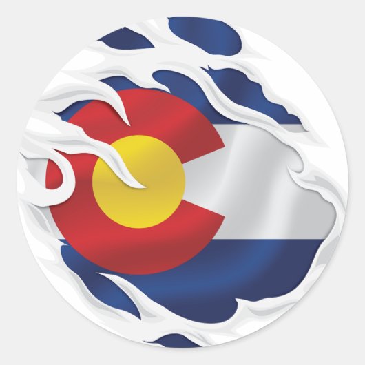 Colorado gescheurde vlag ronde sticker (Voorkant)