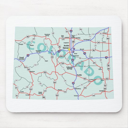 Colorado Interstate Kaart Mousepad Muismat (Voorkant)