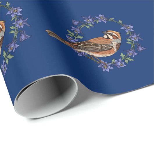 Colorado Lark Bunting Bird Surrounded By Columbine Cadeaupapier (Rol Hoek)