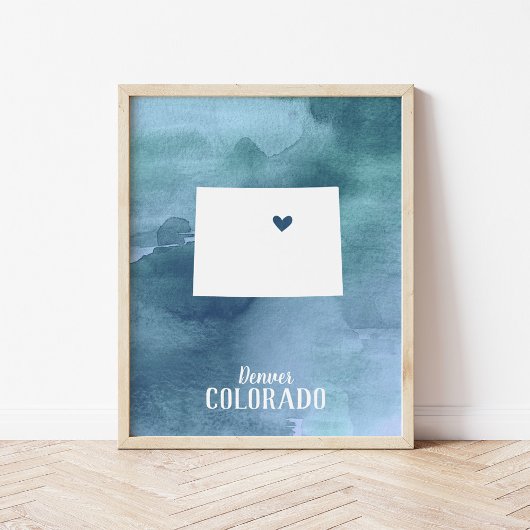 Colorado Map Blue Waterverf Specialized Art Poster