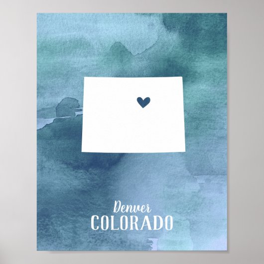 Colorado Map Blue Waterverf Specialized Art Poster (Voorkant)