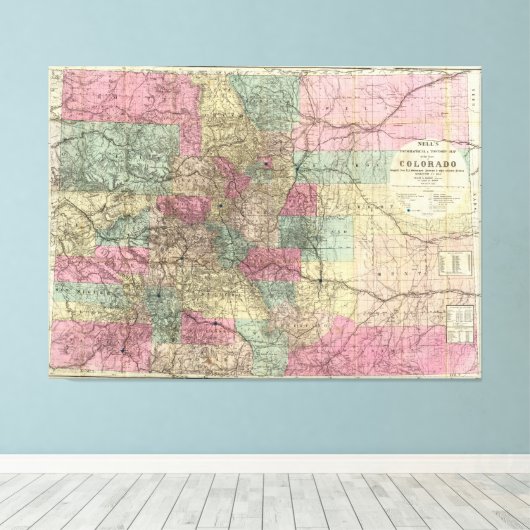 Colorado Map met Steden (1884) Canvas Afdruk (Insitu (Houten vloer))