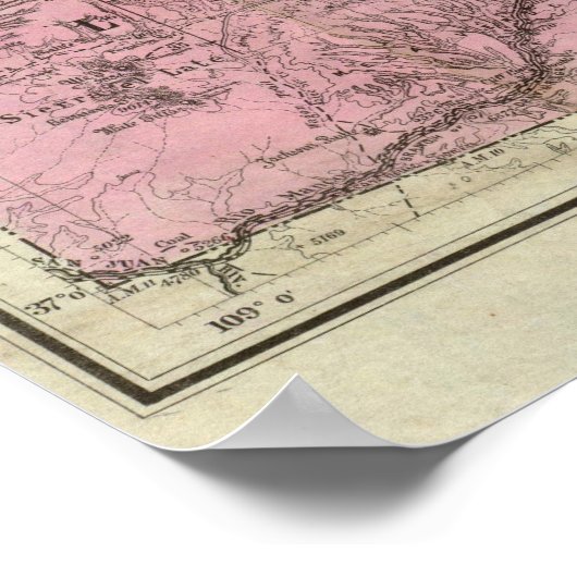 Colorado Map met Steden (1884) Poster (Hoek)