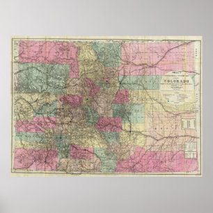 Colorado Map met Steden (1884) Poster