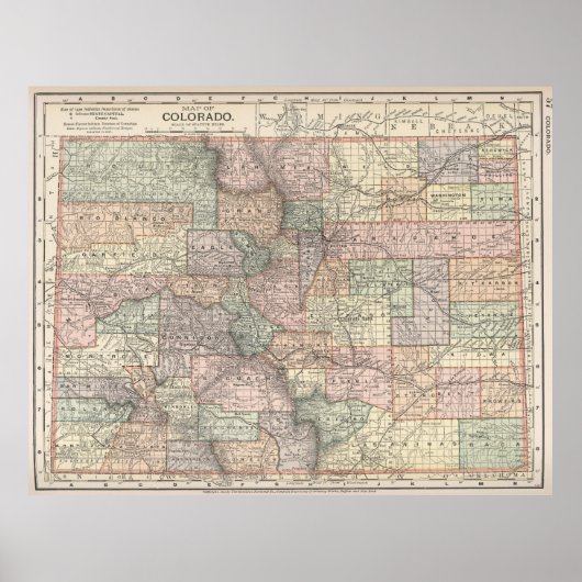 Colorado Map met steden en graafschappen (1891) Poster (Voorkant)