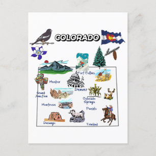 Colorado Map met toeristische bestemmingen Briefkaart
