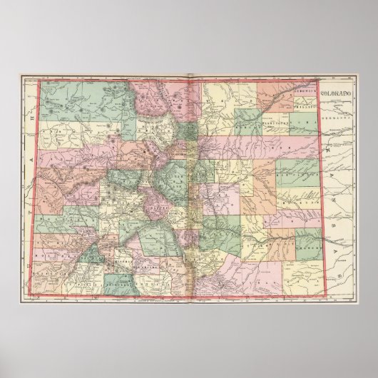 Colorado Map of Cities (1901) Poster (Voorkant)