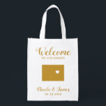 Colorado Map Wedding Welcome Bag, Favor Treat Tas Boodschappentas<br><div class="desc">Het weekend van de bruiloft heet cadeautas voor gasten uit de stad voor je bruiloft,  met afbeelding van Colorado,  met hart dat je op de precieze locatie kunt plaatsen. Vul tas met je favoriete godies.</div>