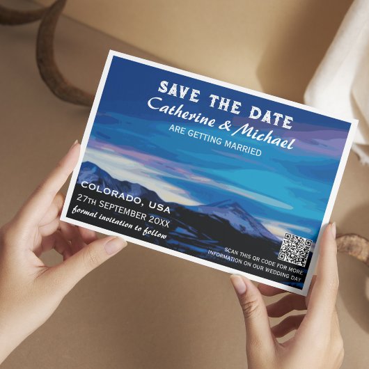 Colorado Mountain Wedding Travel QR-code Save The Date