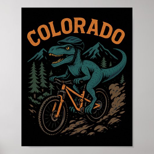 Colorado Mountainbiken T-rex Dinosaur Grappige Fie Poster (Voorkant)