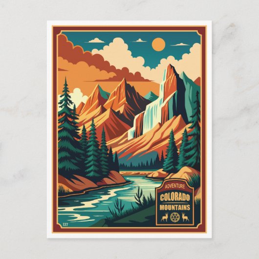 Colorado Mountains Retro Kleuren Feestdagenkaart (Voorkant)