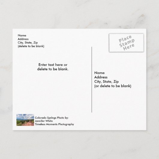 Colorado Pikes Peak Evening Hike Briefkaart (Achterkant)