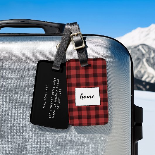 Colorado | Red & Black Buffalo Plaid Home State Bagagelabel