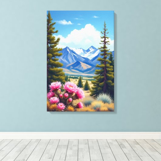 Colorado Rocky Mountains Bloeiende Cactus Canvas Afdruk (Insitu (Houten vloer))