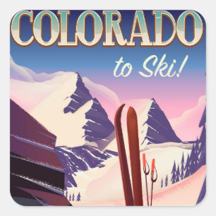 Colorado Ski print - USA vintage ski sportposter Vierkante Sticker