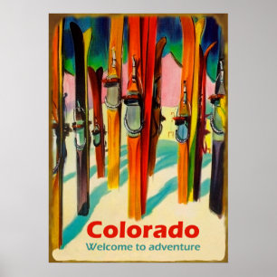 Colorado skiën in de sneeuw, vintage reisposter poster