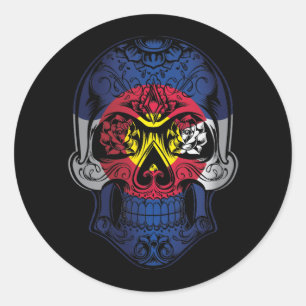 Colorado Skull en Rozen vlag Ronde Sticker