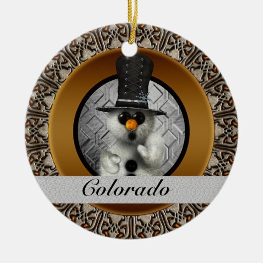 Colorado Snowman-kerstversiering Keramisch Ornament (Voorkant)