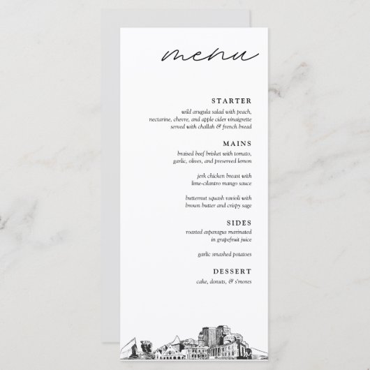 Colorado Spring Skyline Modern Wedding Dinner Menu (Voorkant / Achterkant)